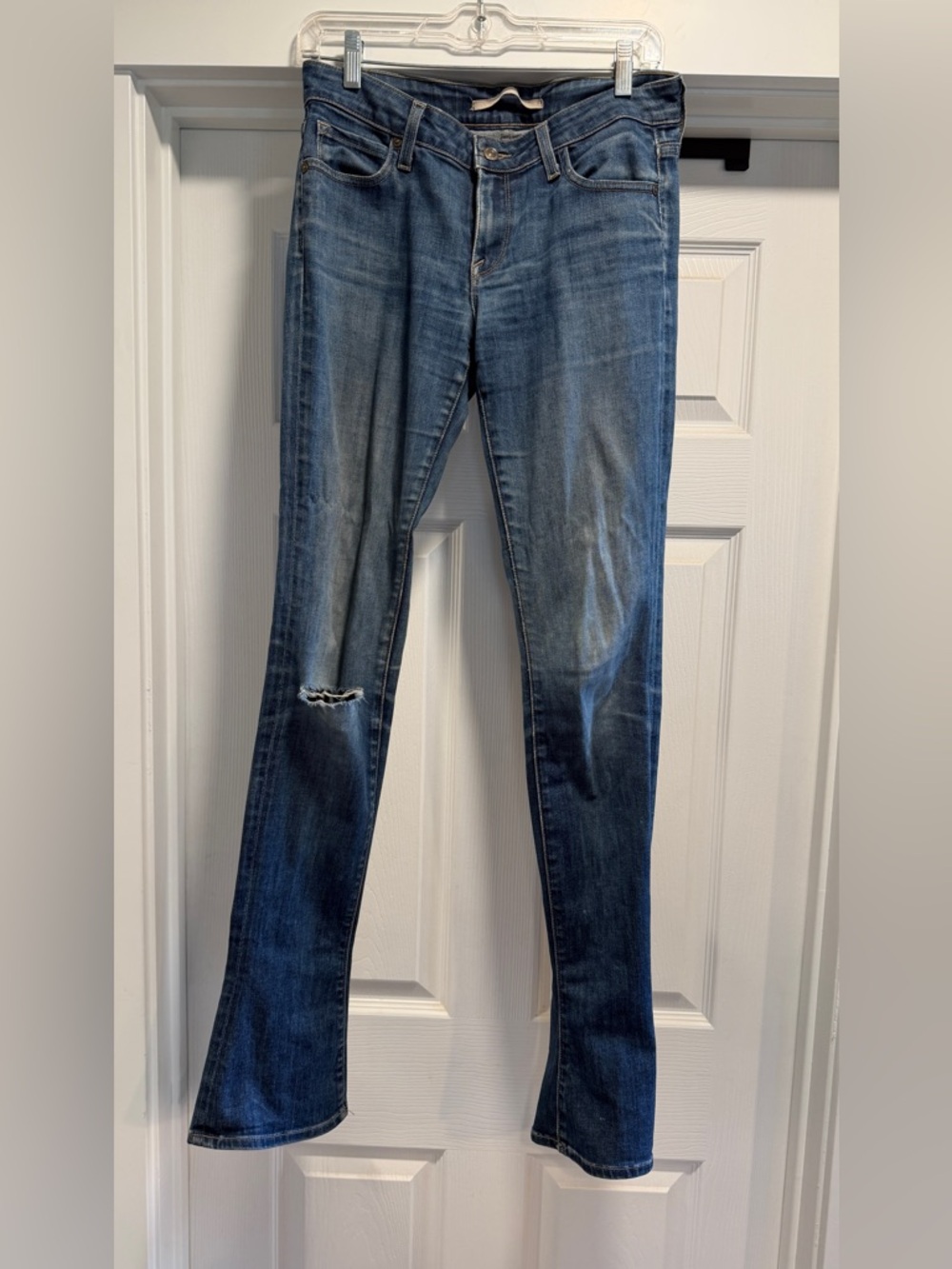 Vince Dark Blue Boot Cut Jeans with Knee Distress